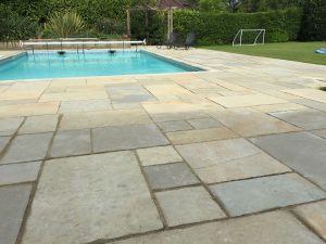 Limestone paving Surrounding swimming pool