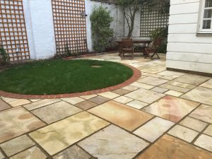 Patio with small grassed area