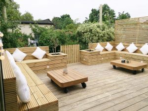 Wooden garden seating area